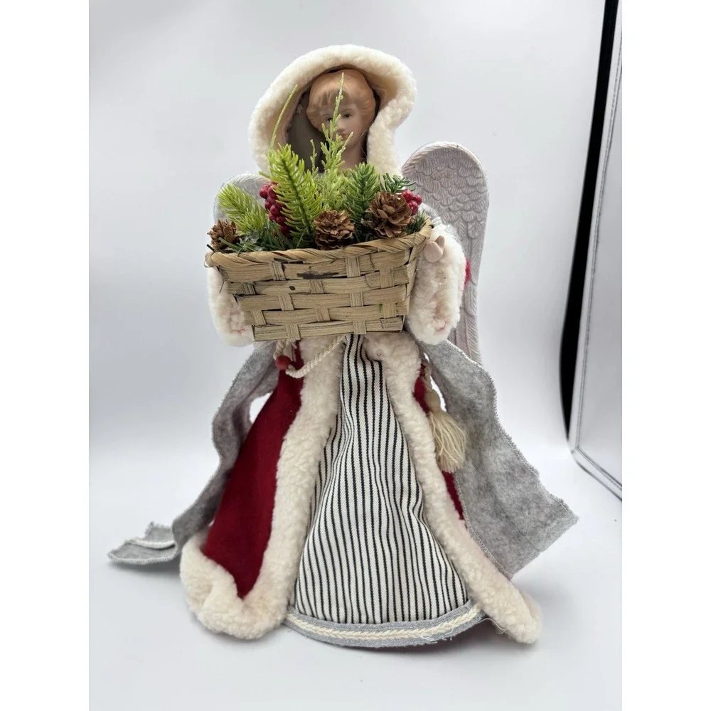 Angel Christmas Tree Topper / Table Top‎ ,Blonde Hair, Red/White Hooded Coat